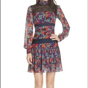 Saloni Dina Tropical Lace Panel Silk Minidress